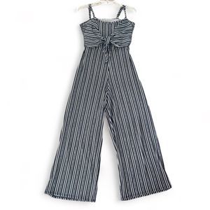 Derek Heart Jumpsuit Wide Leg Tie Front Stretch Back Black/White Stripe Sz L